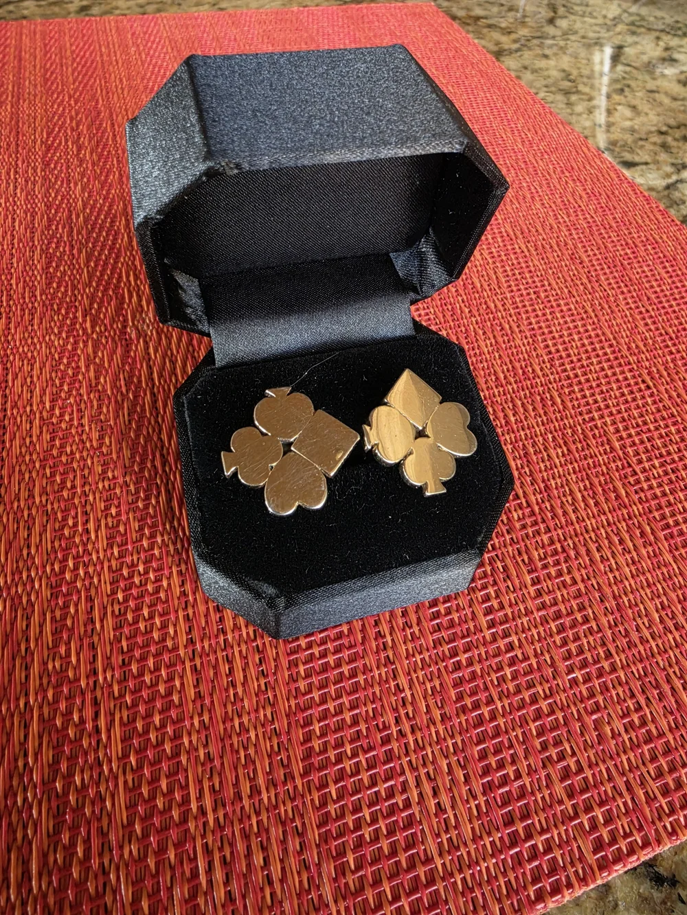 SWANK Vintage Mirrored Gold Tone Club Spade Diamond Heart Card Suits Cufflinks
